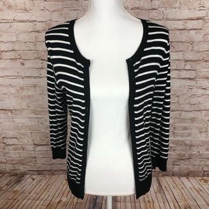 Halogen Black White Striped Button-Up Cardigan Size M Preppy Classic EUC